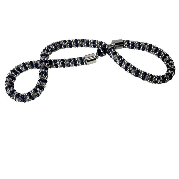 Vtg Talbots Ball Beaded Rope Choker Necklace 18" Navy Blue Silver Magnetic Clasp - Picture 4 of 8